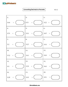 Converting between Decimals and Percents Worksheets
