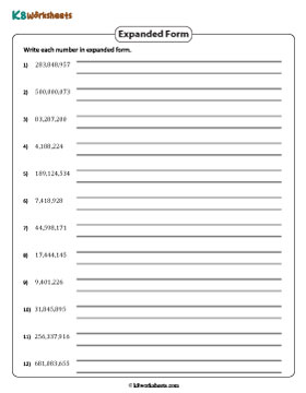 Write in Expanded Form | Up to 9-Digit