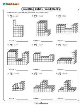 Finding Volume of Solid Blocks | Unit Cubes – Moderate (Metric)
